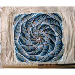 Kenyan Tinga Tinga Style Painting On Fabric East Africa Fish Nairobi 12x12"